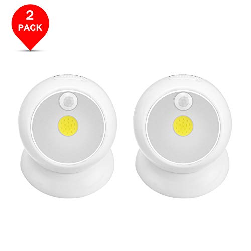 Motion Sensor Light Battery Operated, Wireless Battery Powered COB Night Light, Indoor Outdoor Security Light Garden Wall Flood Night Cordless Lamp [2-Pack]
