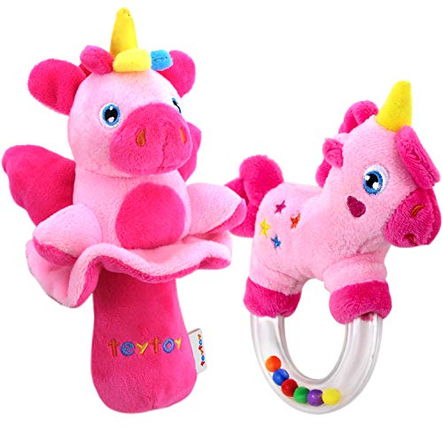 Book Cover teytoy 2pcs Soft Baby Rattles, Pink Horse and Angel Pig Baby Girl Toy 3 6 9 12 Month Baby Shower