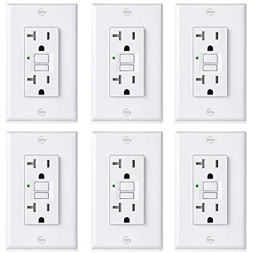 [6 Pack] BESTTEN GFCI Outlet, Slim Tamper-Resistant (TR) GFI Duplex Receptacle with LED Indicator, 20-Amp 125-Volt, Auto-Test Ground Fault Circuit Interrupter with Decor Wall Plate, White