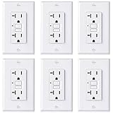 [6 Pack] BESTTEN GFCI Outlet, Slim Tamper-Resistant (TR) GFI Duplex Receptacle with LED Indicator, 20-Amp 125-Volt, Auto-Test Ground Fault Circuit Interrupter with Decor Wall Plate, White