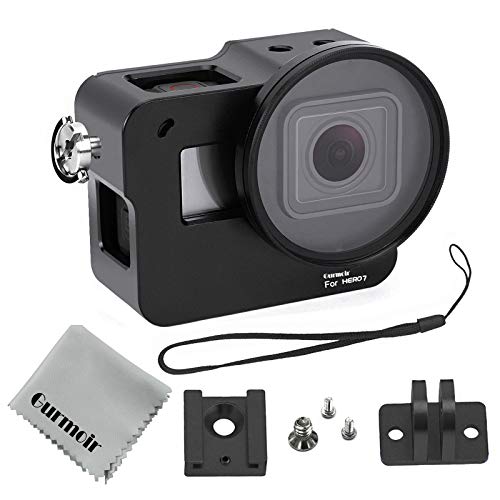 Book Cover Gurmoir Case Aluminum Alloy Frame Housing for Gopro Hero 7 Black/Hero(2018) Action Camera, Protective Metal Side Open Shell with 52mm UV Filter and Back Door