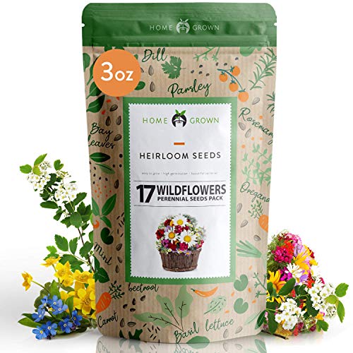 Book Cover Wildflower Seeds - Flower Seed Pack [17 Variety] - Perennial Flower Seeds for Attracting Birds & Butterflies - Flower Seeds for Planting Outdoor - Non GMO, Open Pollinated - Flower Garden Seeds