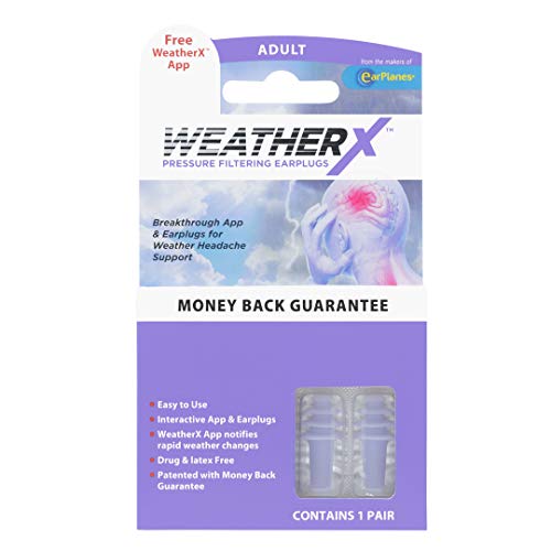 Book Cover WeatherX Headache Preventionâ€“ Pressure Filtering Earplug for Shifts in Barometric Weather Pressure, Download Free Alert app (Regular 1 PK)