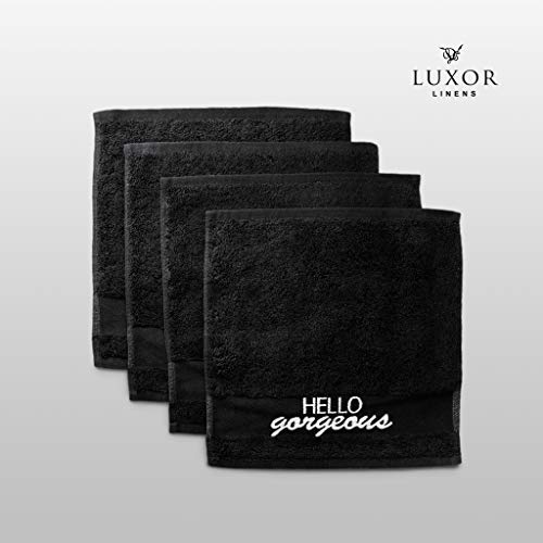Luxor Linens Makeup Eraser and Remover Cosmetic Towels- Soft, Absorbent and Elegant Wash Cloth- Hello, Gorgeous Towel Collection - Set of 4