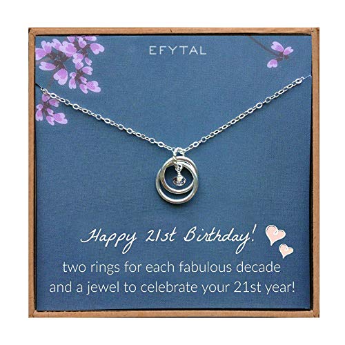 EFYTAL 21st Birthday Gifts for Her, Sterling Silver 21 year old Necklace Gift for Women, Best Friend or Daughter