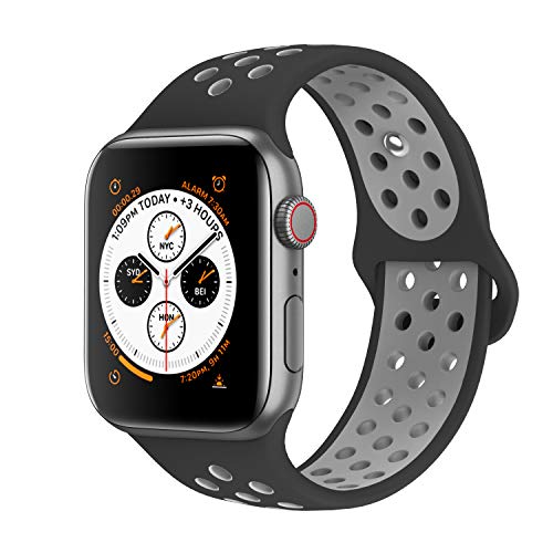 AdMaster Compatible with Apple Watch Bands 38mm 40mm,Soft Silicone Replacement Wristband Compatible with iWatch Series 1/2/3/4 - M/L Black/Cool Gray