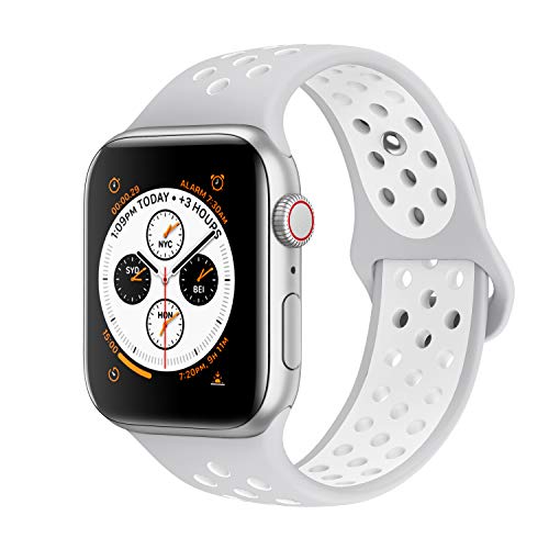 Book Cover AdMaster Compatible with Apple Watch Bands 38mm 40mm,Soft Silicone Replacement Wristband Compatible with iWatch Series 1/2/3/4 - S/M Pure Platinum/White