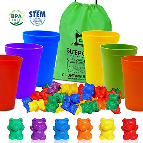 Book Cover Gleeporte Colorful Counting Bears with Coordinated Sorting Cups | Sorting, Color Recognition, Math Skills | (67 Pcs Set) | 60 Bears | 6 Cups | Storage Bag, Ages 3+