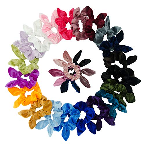 Simnice 25 Pack Hair Scrunchies Rabbit Bunny Ear Bow Bowknot Scrunchies Velvet Scrunchy Bobbles Elastic Hair Ties Bands Ponytail Holder