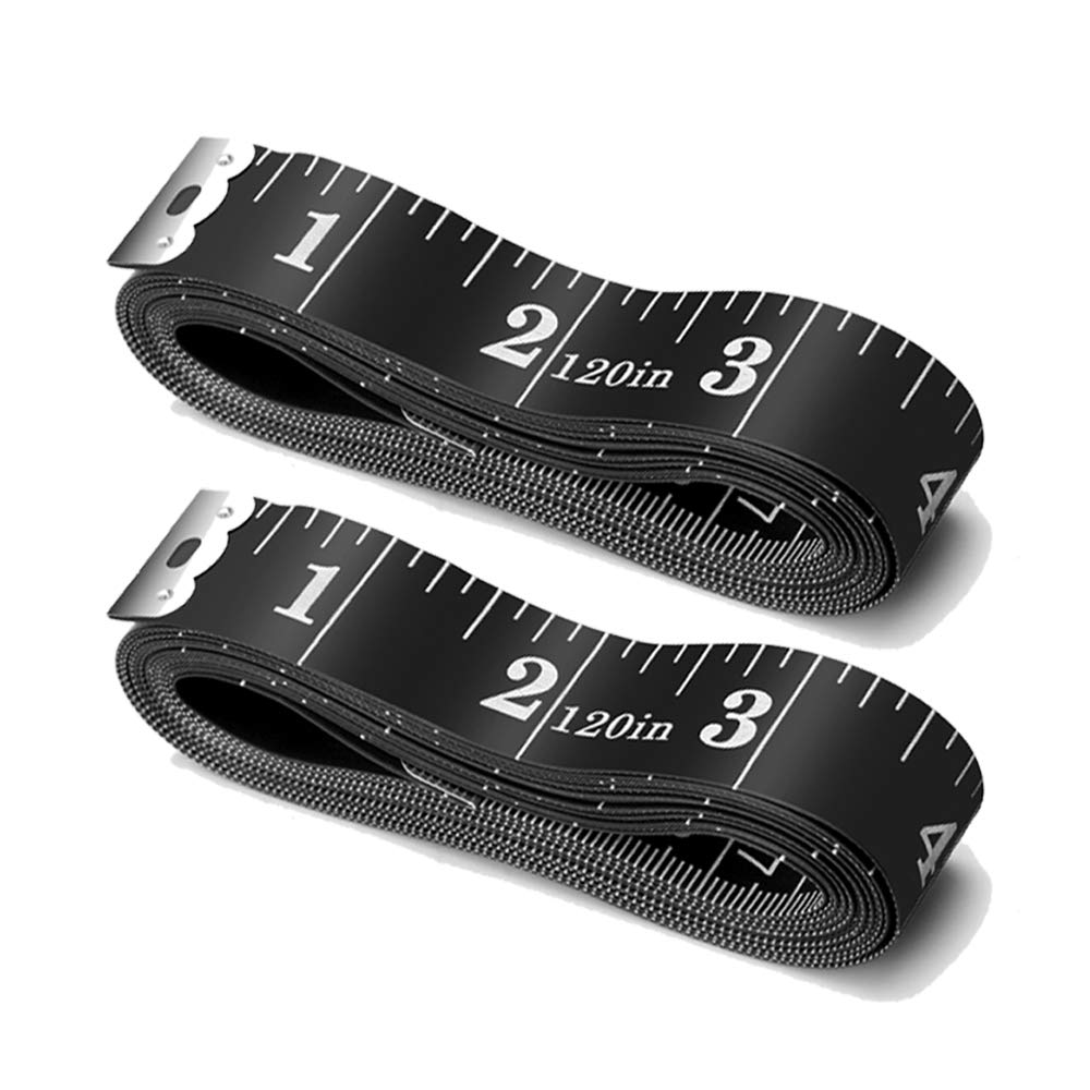 Book Cover Tape Measure 300cm/120 Inch Double-Scale Soft Tape Measuring Body Weight Loss Medical Body Measurement Sewing Tailor Cloth Ruler Dressmaker Flexible Ruler Tape Measure (Black)2 Pack by BUSHIBU