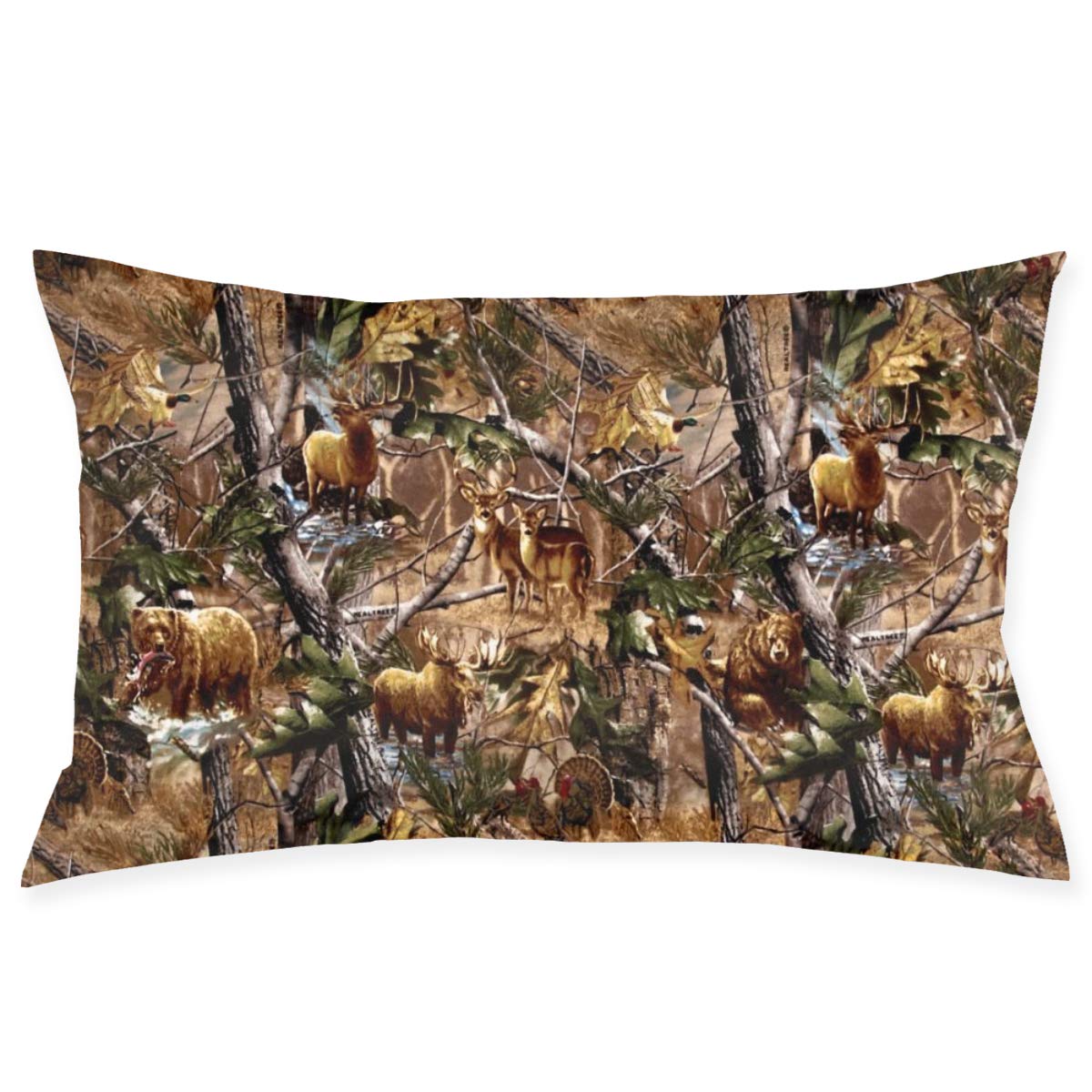 Book Cover Camo Hunting Deer Bear Moose Turkey Duck Pillowcases Decorative Pillow Covers Soft and Cozy, Standard Size 20