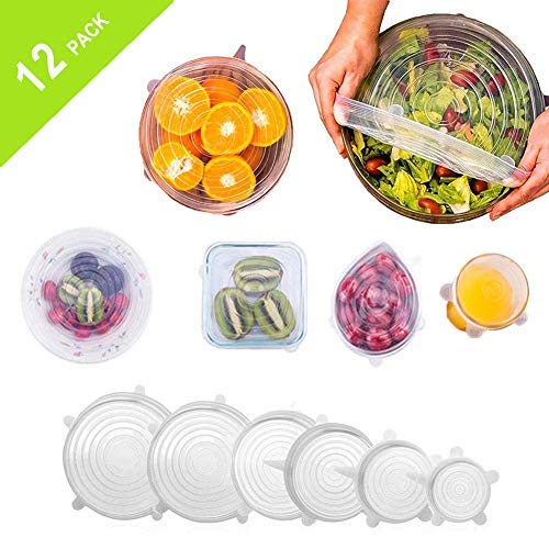 TINANA Silicone Stretch Lids (12 Pack,Various Size), Reusable Silicone Bowl Lids for Bowls, Pots, Cups. Durable and Expandable Suction Seal Covers Apply to All Kinds of Food Storage Container