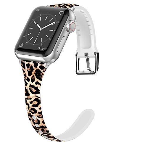 Lwsengme Compatible for Apple Watch Band 38mm 40mm 42mm 44mm, Silicone Slim Women iWatch Bands Wristband Compatible for Apple Watch Series 4 3 2 1 (Leopard, 38mm/40mm)