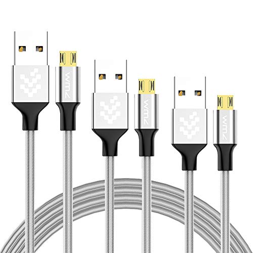 Micro USB Cable, 3 Pack Reversible USB Charging Cable USB 2.0 to Micro Data Sync&Charging Cables for Samsung, HTC, Sony, LG and Other Android Devices (1.5ft/3ft/6ft, Silver)
