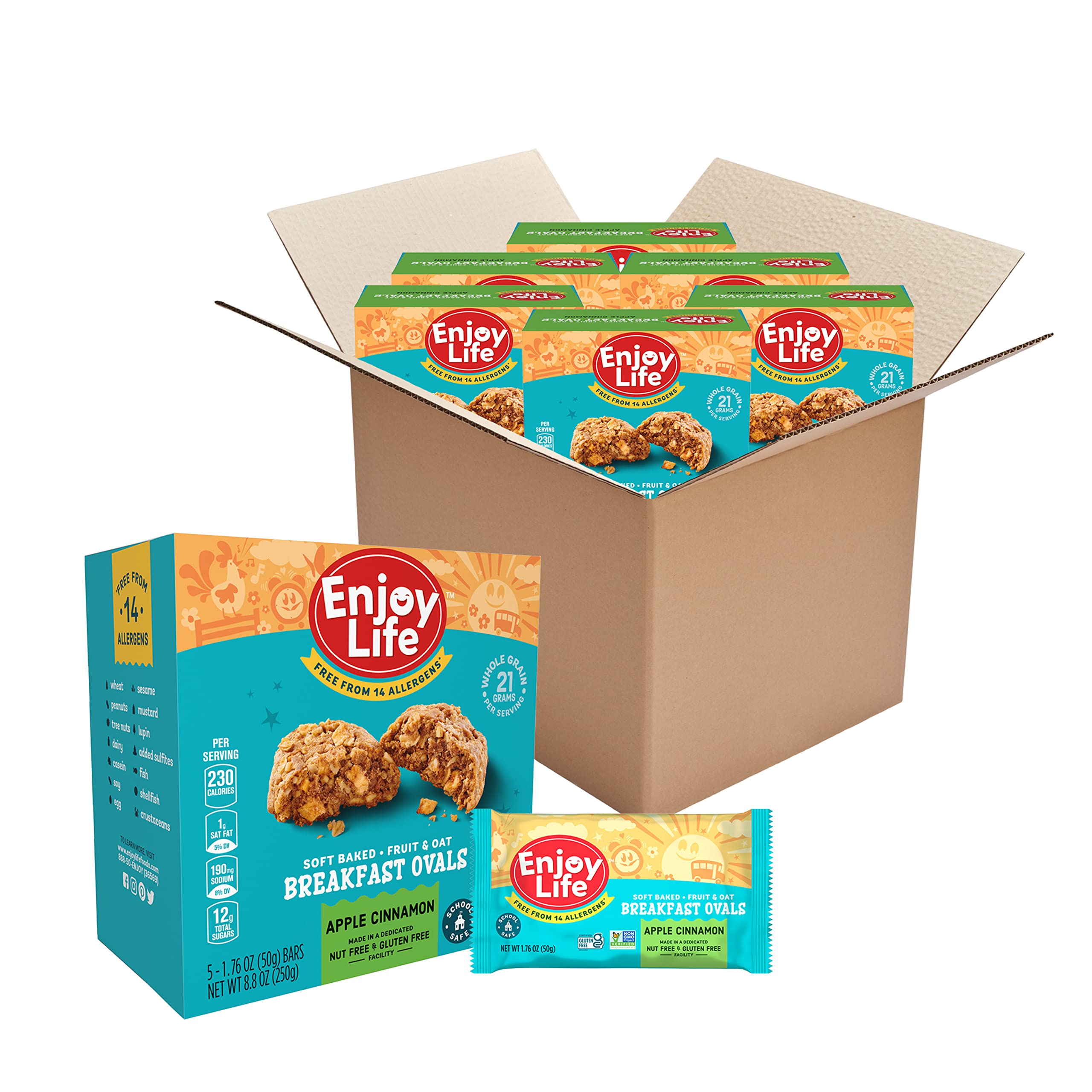 Enjoy Life Soft Baked Apple Cinnamon Ovals Breakfast Bars, Gluten Free, School Safe, Non GMO, Dairy Free, Soy Free, Vegan, Nut Free Bulk Granola Bars, 6 Boxes