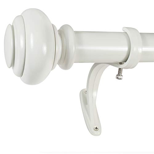 Decopolitan Urn Single Curtain Rod, 72 to 144-Inch, Bright White