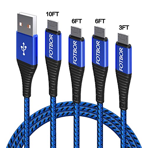 [4 Pack] Micro USB Cable (3FT 2x6FT 10FT) Fast Charging for Galaxy S6 S7 Edge J3 J7 Charger Cord Extra Long High Speed Cord Durable Nylon Braided Android Charger Compatible with Samsung Note 5 HTC