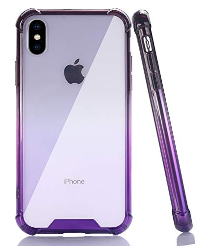 BAISRKE iPhone X Case, Shock-Absorption TPU Soft Edge Bumper Anti-Scratch Rigid Slim Protective Cases Hard Plastic Back Cover for iPhone X iPhone Xs [5.8 inch] - Black Purple Gradient
