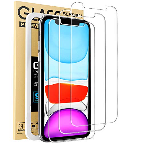 Book Cover Mkeke Compatible with iPhone XR Screen Protector, iPhone 11 Screen Protector, Tempered Glass Film for Apple iPhone XR and iPhone 11, 3-Pack Clear