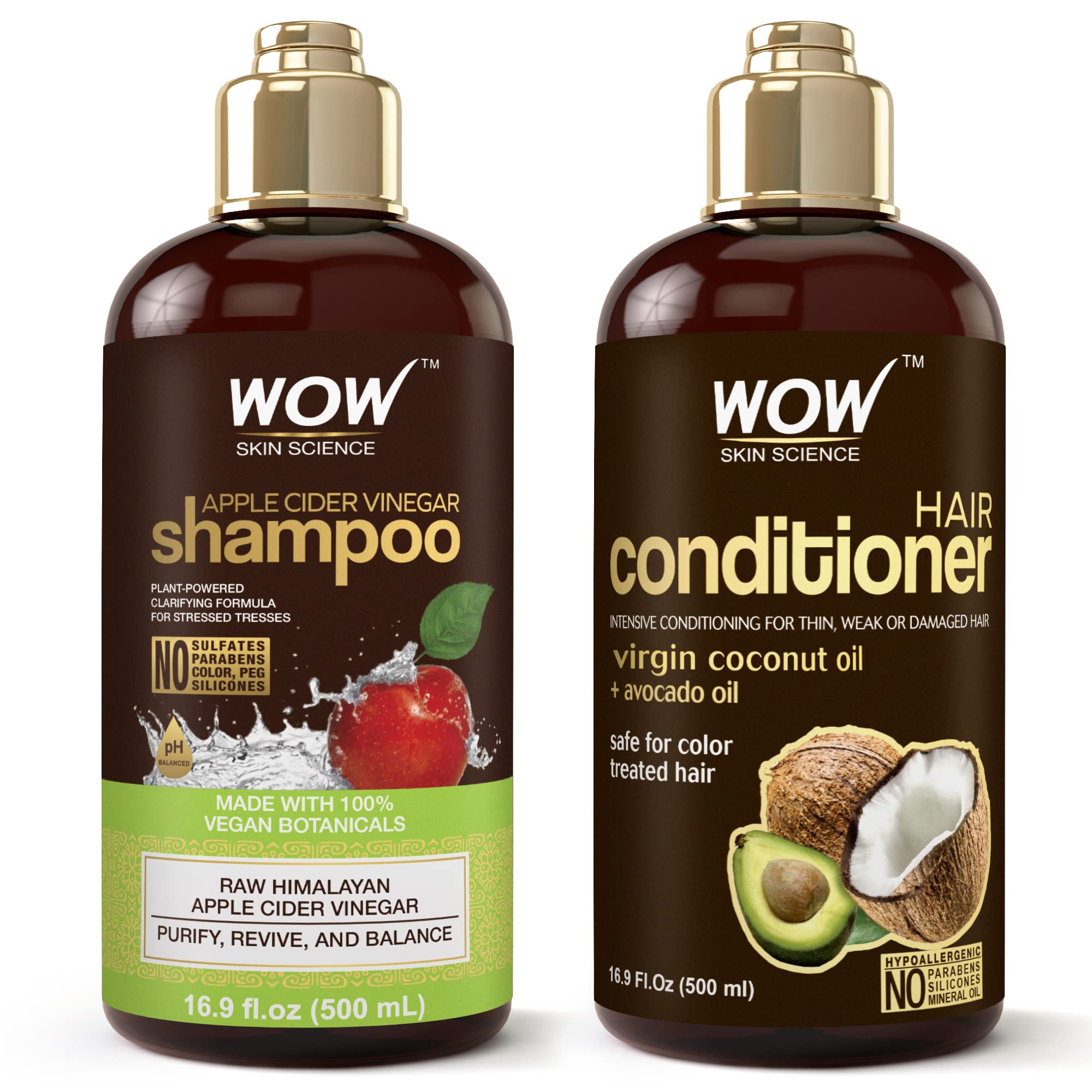 Book Cover WOW Skin Science Apple Cider Vinegar Shampoo & Conditioner Set with Coconut & Avocado Oil - Men and Women Gentle Shampoo Set - Hair Growth Shampoo for Thinning Hair & Loss - Sulfate & Paraben Free 16.9 Fl Oz (Pack of 2)