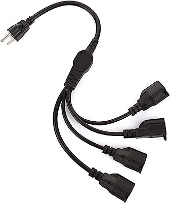 UL Listed XINYUWIN 3 Prong 1-to-4 Power Cord Splitter Cable - 20" Inches Power Extension Cord - Cable Strip Outlet Saver - 16AWG (Black)