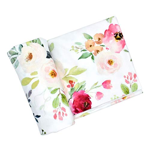 Romiracle Newborn Baby Swaddle Blanket, Watercolor Floral Print Oversized Super Soft Large Receiving Blanket for Infant Boys and Girls (Rose Floral, 86x137cm/33.86x53.94inch)