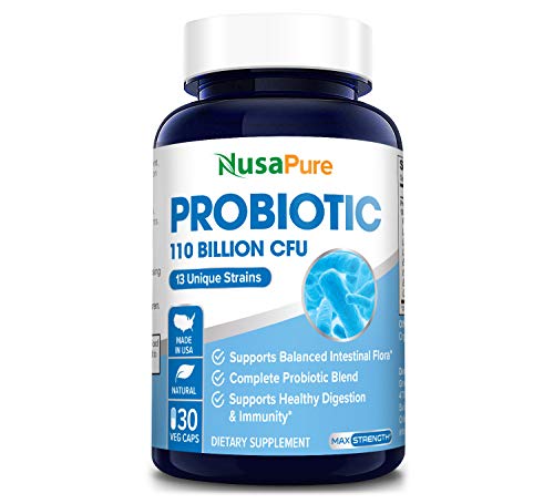 NusaPure Probiotics 110 Billion CFU Per Veggie Caps 13 Strains - 30 Capsules (Non-GMO & Gluten Free)