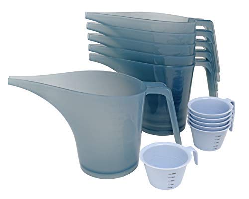 PreOkupied 6-Pack of 1 Liter Funnel Pitchers, Translucent Gray, and a 6-Pack of Mini 60 Milliliter Measuring Cups