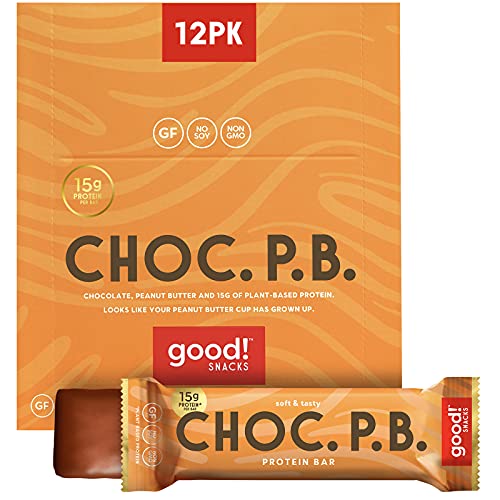 good! Snacks Vegan Protein Bars, Chocolate Peanut Butter Bar, Gluten-Free, Plant Based, Low Sugar, High Protein Meal Replacement Bar, Guilt-Free & Nutritious Healthy Snacks for Energy, 15g Protein, Kosher, Soy Free, Non Dairy, Non GMO, Vegetaria