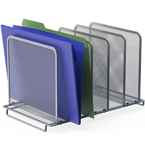 SimpleHouseware Expandable 5 Section Upright File Sorter Organizer, Silver