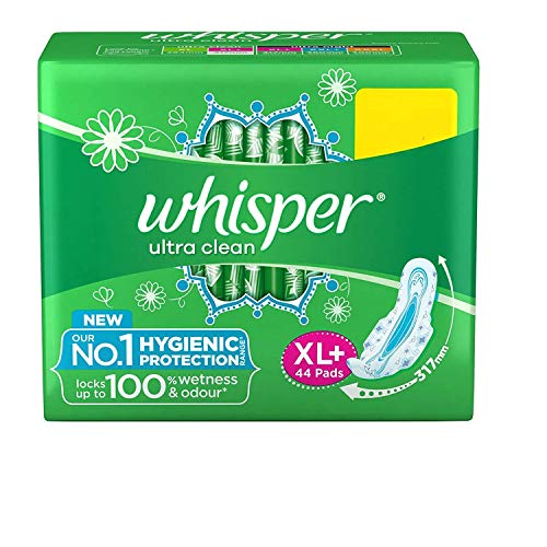 Whisper Ultra Clean Sanitary Pads for Women, XL+ 44 Napkins