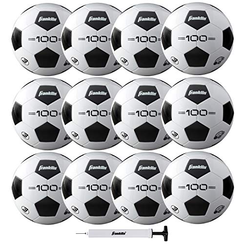 Franklin Sports Size Competition 100 Soccer Balls - 12 Pack Deflated with Pump White, 3