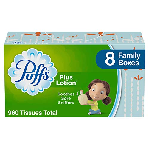 Book Cover Puffs Plus Lotion Facial Tissues, 8 Family Boxes, 120 Tissues per Box (960 Tissues Total)