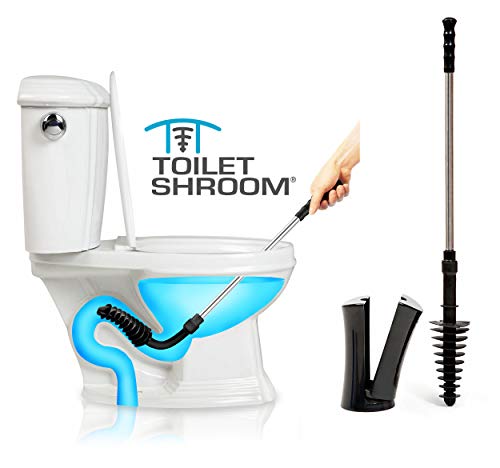 Book Cover ToiletShroom Revolutionary Plunger, Squeegee, Clog Remover, Drain Cleaner, Bathroom Toilet Dredge Tool, Stainless Steel Handle with Caddy Holder, Black