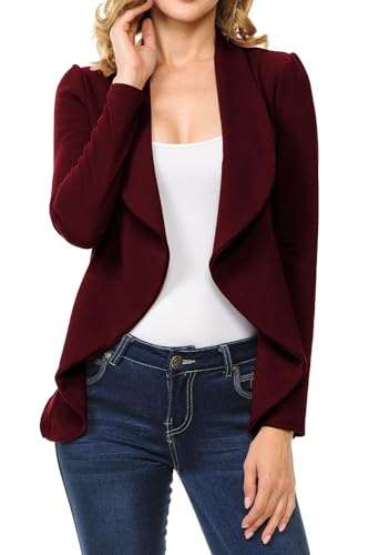 MINEFREE Women's Long Sleeve Classic Draped Open Front Lightweight Blazer(S-3XL)