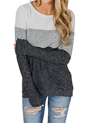 Minthunter Women's Long Sleeve Color Block Cute Shirt Round Neck Casual Tops