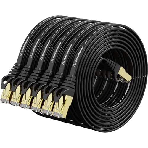 Cat 7 Shielded Ethernet Cable 5 ft 6 Pack Black (Highest Speed Cable) Cat7 Flat Ethernet Patch Cables - Internet Cable for Modem, Router, LAN, Computer - Compatible with Cat 5eï¼ŒCat 6 Network