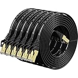 Cat 7 Shielded Ethernet Cable 5 ft 6 Pack Black (Highest Speed Cable) Cat7 Flat Ethernet Patch Cables - Internet Cable for Modem, Router, LAN, Computer - Compatible with Cat 5e，Cat 6 Network