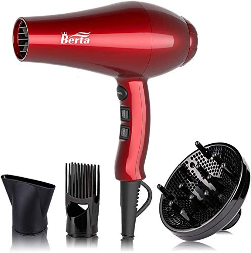 JINRIÂ® 1875W Professional Salon Hair Dryer Ionic Infrared Blow Hair Dryer with Diffuser & Concentrator Attachments for Curly Hair, Black (Large)