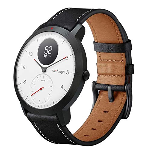 LeafBoat Compatible Withings | Steel HR Sport Smartwatch (40mm), Replacement Geniune Leather Strap 20mm Compatible Withings | Steel HR Sport Smartwatch (40mm) (Black)