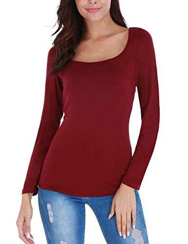 FISOUL Womens 3/4 Sleeve Tops Square Neck Slim Fit Basic Cotton Tee Shirts