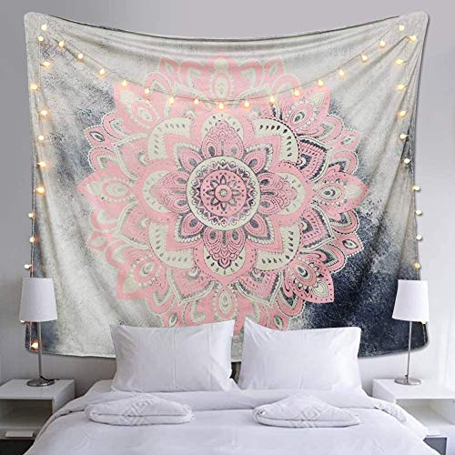 Book Cover Alynsehom Tapestry Mandala Wall Hanging Decor Pink and Gray Indian Hippie Bohemian Flower Gypsy Decoration Beach Blanket Dorm Room Bed Sheets