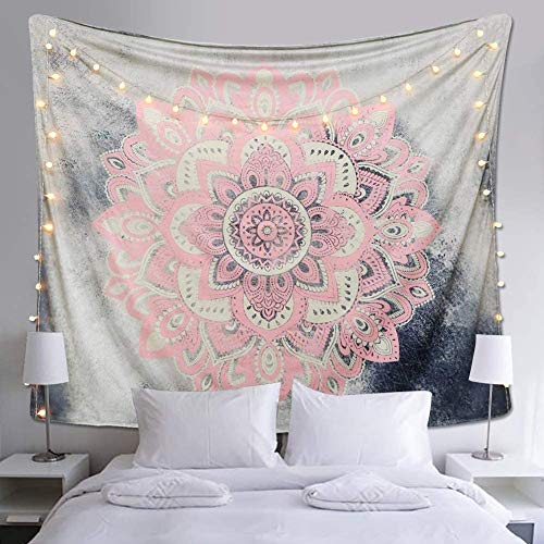 Alynsehom Tapestry Mandala Wall Hanging Decor Pink and Gray Indian Hippie Bohemian Flower Gypsy Decoration Beach Blanket Dorm Room Bed Sheets