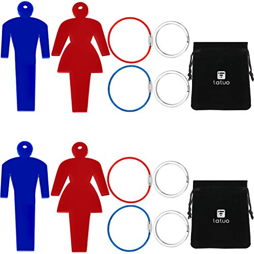 Tatuo 4 Pieces Men and Women Acrylic Restroom Key Tags with 4 Pieces Nickle Key Ring, 4 Pieces Wire Keyring and 2 Pieces Velvet Bags for Office Bathroom Designating Keys
