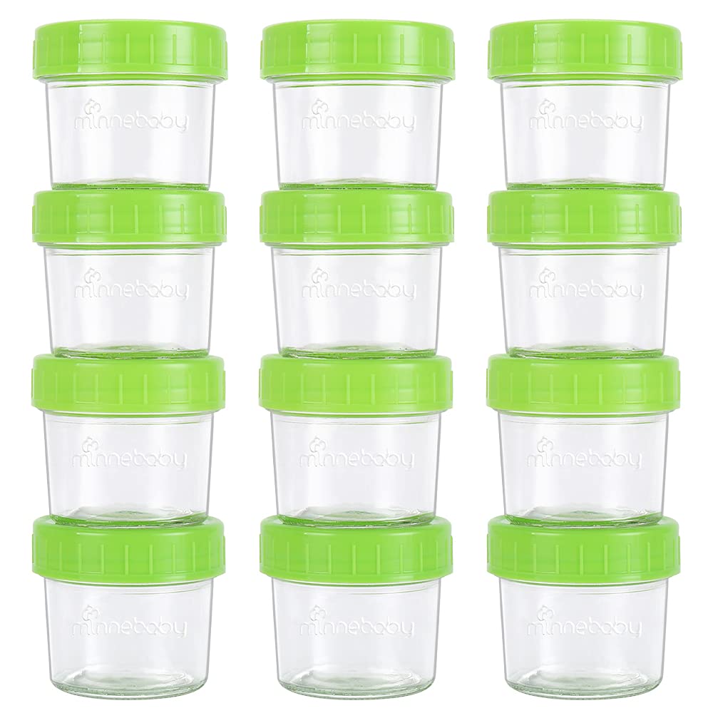 Glass Baby Food Storage Containers, BPA-Free Airtight Leak-Proof Baby Food Jars with Labels, Set of 12-4 Ounce