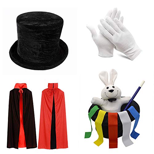PINKYSTAR Kids Magician Role Play Set with Magic Cape Top Hat Rabbit Magic Wand Gloves and Coloring Ribbons