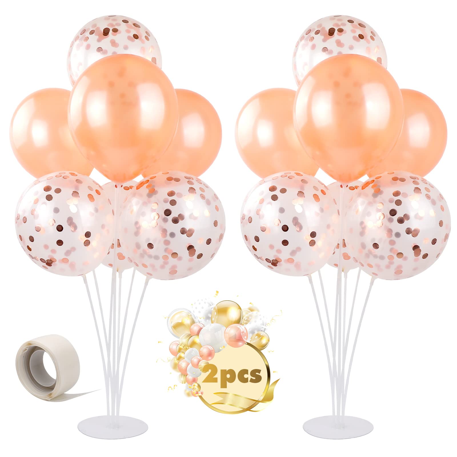 Balloon Stand Kit - Tinabless 2 Sets of Clear Table Desktop Balloon Holder with 7 Balloon Sticks,7 Balloon Cups and 1 Balloon Base for Birthday | Wedding Party, Holidays, Anniversary Decorations