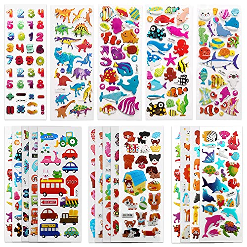 SAVITA 3D Stickers for Kids & Toddlers 500+ Puffy Stickers Variety Pack for Scrapbooking Bullet Journal Including Animal, Numbers, Fruits, Fish, Dinosaurs, Cars and More