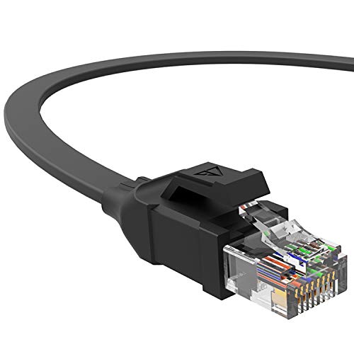 Cat 6 Ethernet Cable 25ft (Latest Unique Patented Design) Flat Internet Network Cable - Black Computer LAN Cable with Snagless RJ45 Connectors for Router Xbox Modem