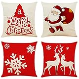 Ogrmar 4PCS 18"x18" Throw Pillow Covers Christmas Decorative Couch Pillow Cases Cotton Linen Pillow Square Cushion Cover for Sofa, Couch, Bed and Car